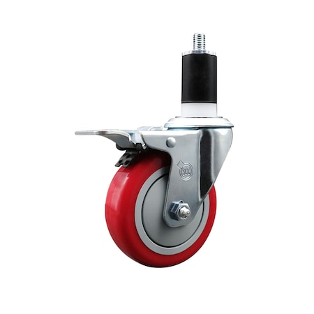 Service Caster 4'' Red Poly Swivel 1-1/2'' Expanding Stem Caster Total Lock Brake SCC-EXTTL20S414-PPUB-RED-112